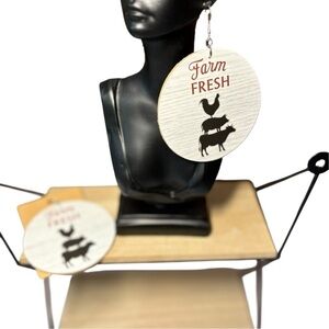 'Farm Fresh' Animal Design Earrings. Red, Black & White. New.1 Pair. Handcrafted